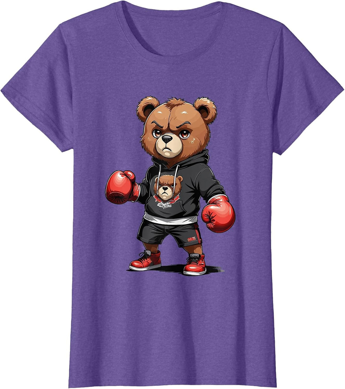 Teddy Bear Gangster Boxer with Hip Hop Street Clothes T-Shirt - Purple Heather