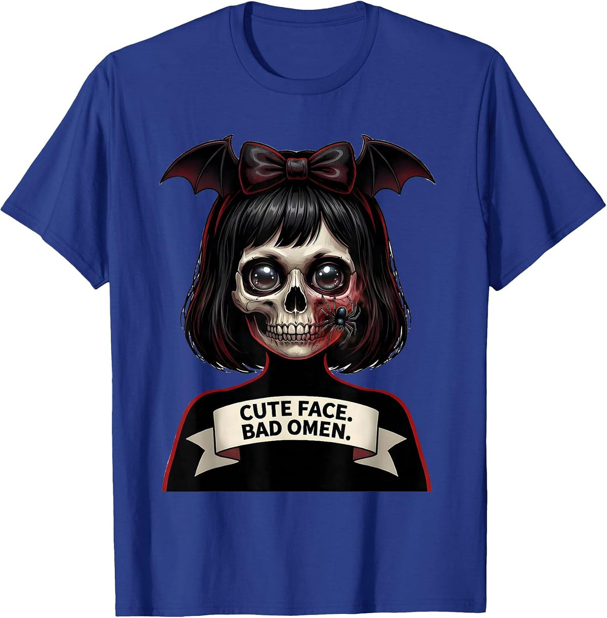 Men's Cute Face Bad Omen Horror Kawaii Anime Goth Girl Aesthetic T-Shirt - Royal Blue