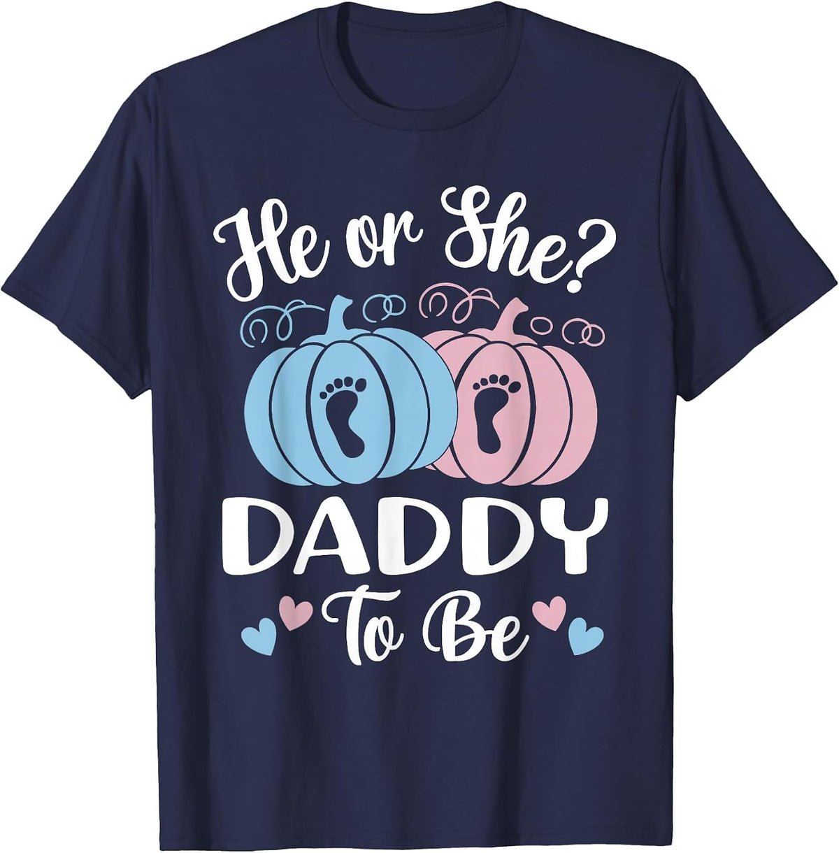 Halloween He or She Daddy to Be Pumpkin T-Shirt - Navy Blue