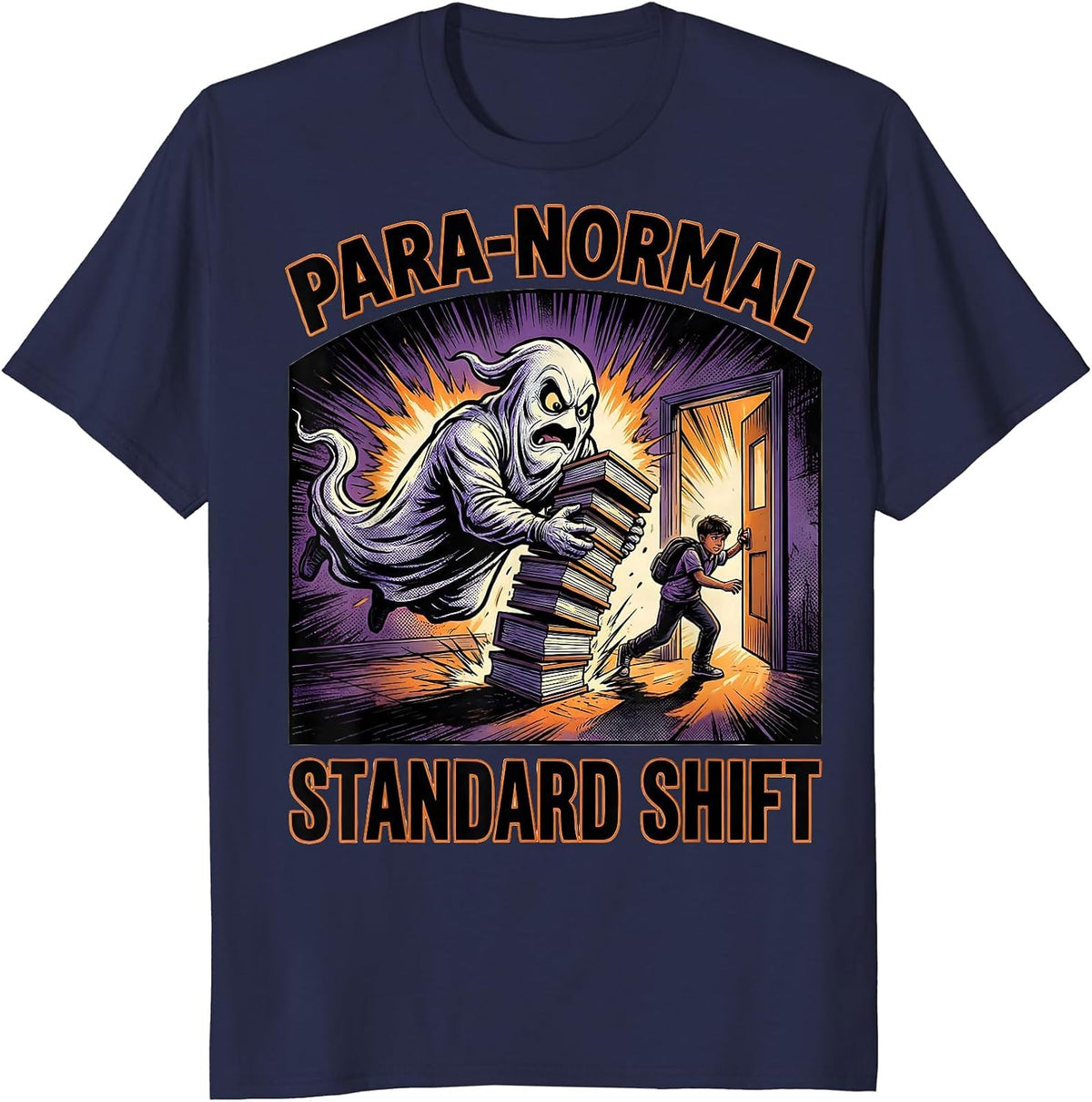 Para-Normal Standard Shift Comic Ghost Paraprofessional T-Shirt - Navy Blue