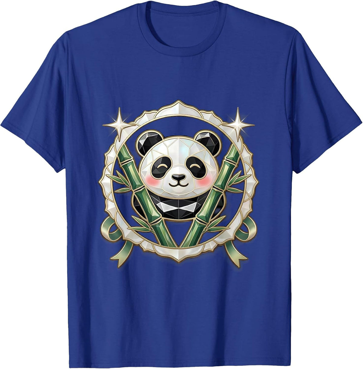 Sleepy Kawaii Panda Hugging Bamboo Stalk T-Shirt - Royal Blue