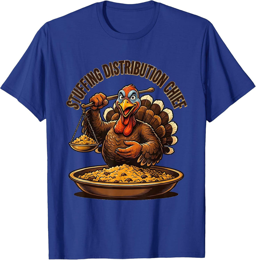Stuffing Distribution Chief Retro Thanksgiving Family Crew T-Shirt - Royal Blue