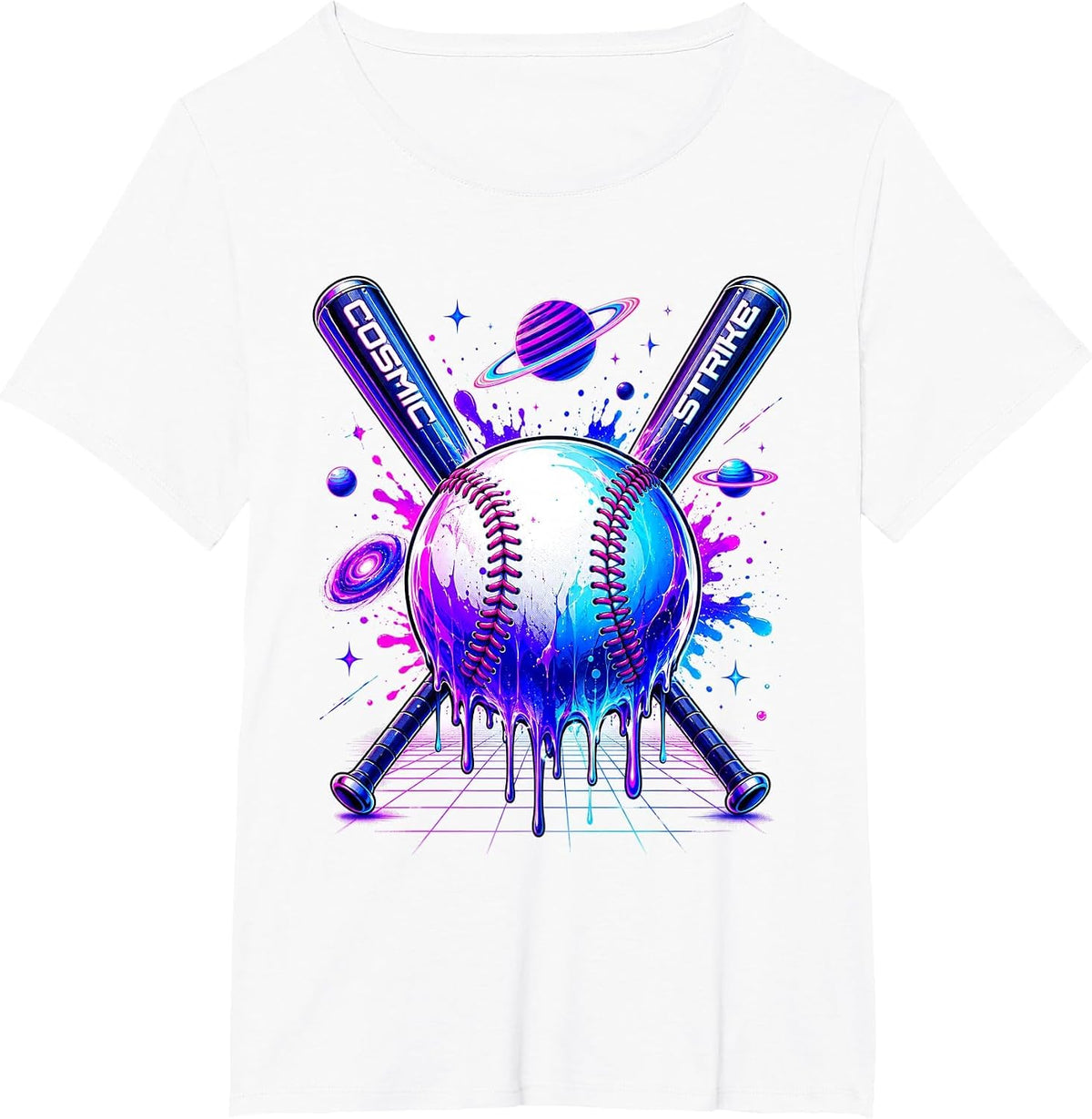 Retro Vaporwave Cosmic Baseball Synthwave Graphic T-Shirt - White
