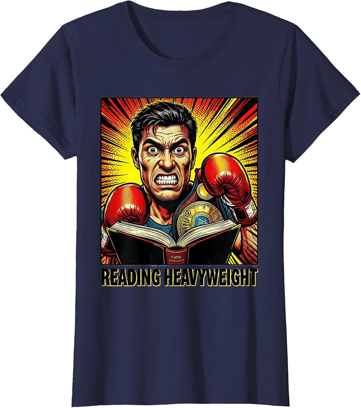Women's Reading Heavyweight Pop Art Book Lover Retro Humor T-Shirt - Navy Blue