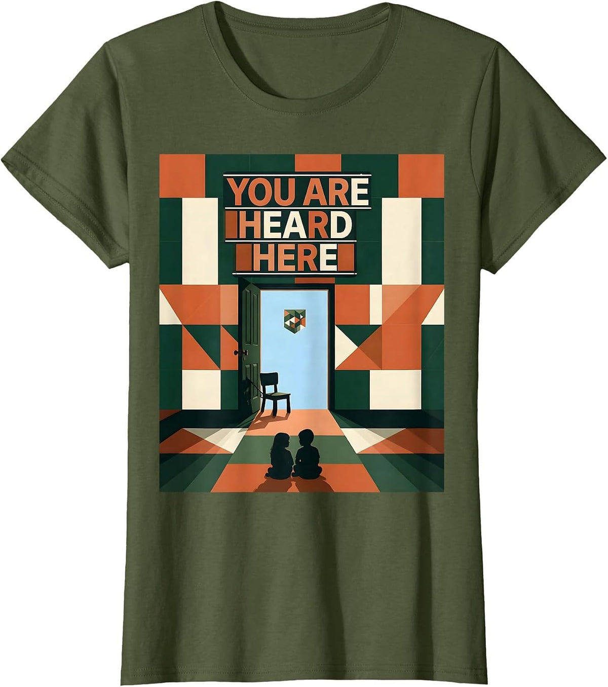 Women's You Are Heard Here Supportive Mental Health Counselor T-Shirt - Olive Green