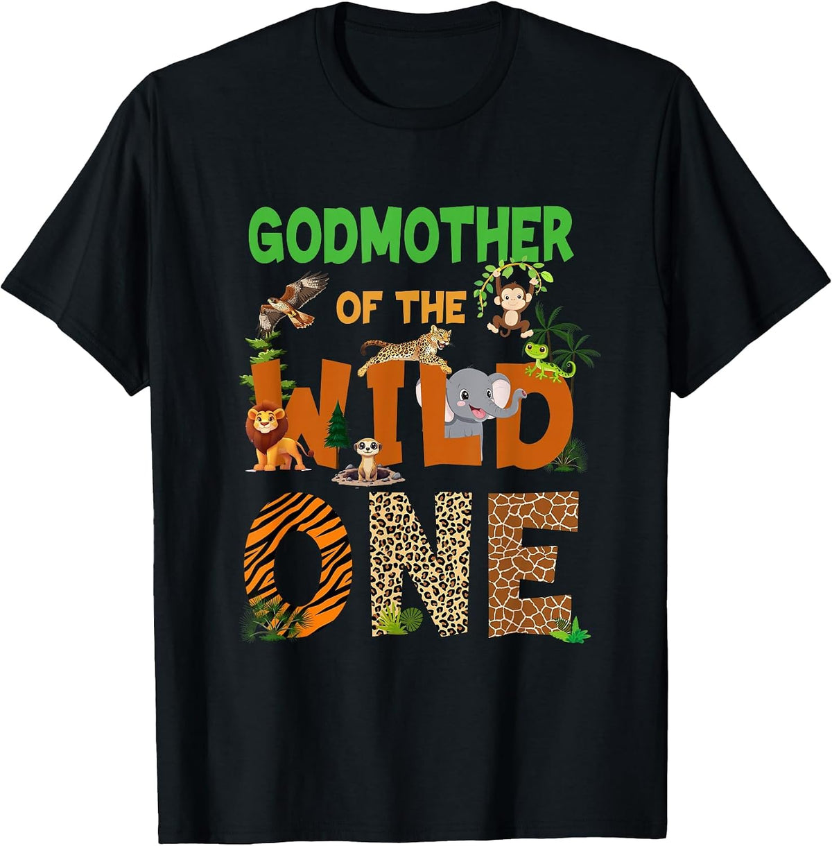 Godmother of The Birthday Wild One Safari Birthday Boy T-Shirt - Black