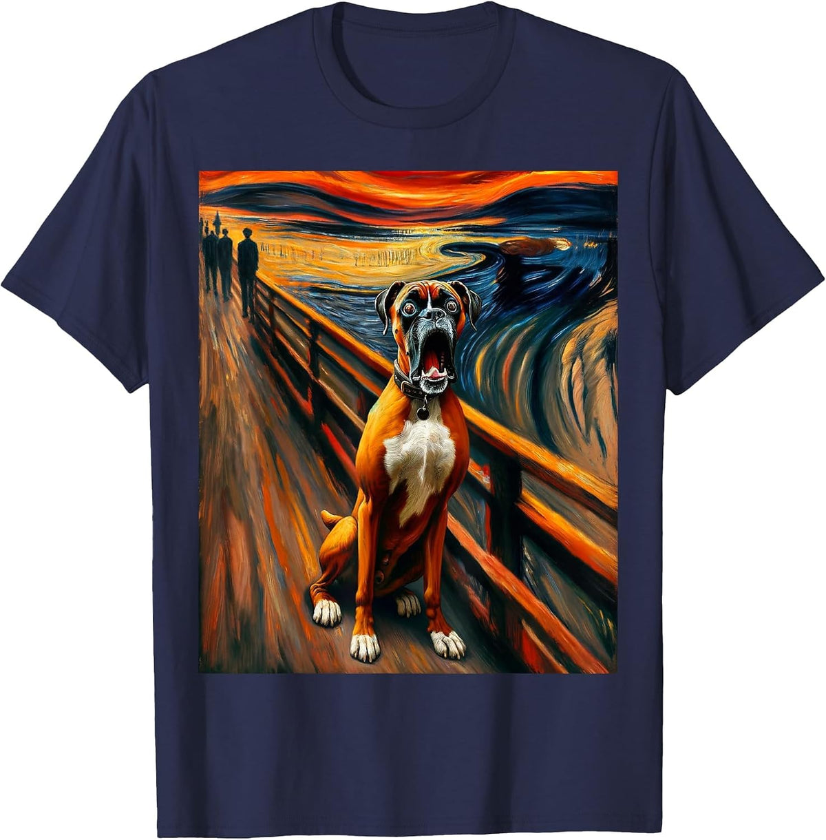 Expressionist Artsy Boxer Dog | Artistic Boxer T-Shirt - Navy Blue