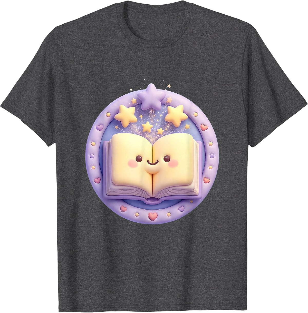 First Grade Teacher Open Book Stars Graphic T-Shirt - Dark Heather Grey