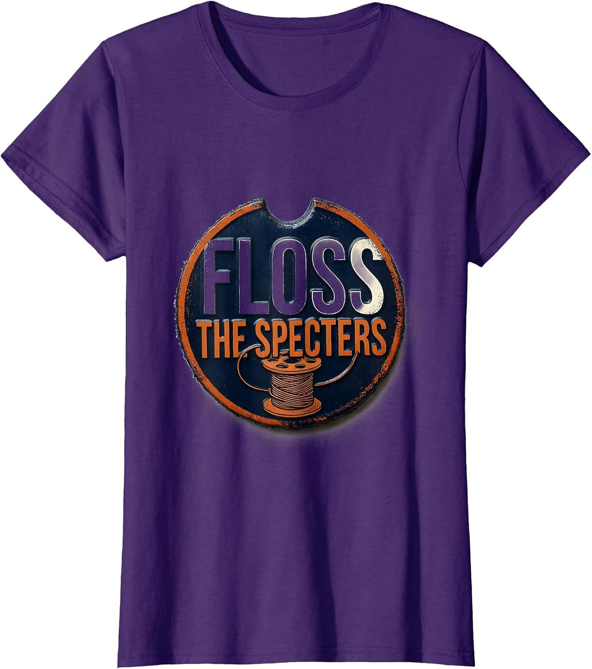 Women's Floss the Specters Rubber Stamp Halloween Dental Humor T-Shirt - Purple