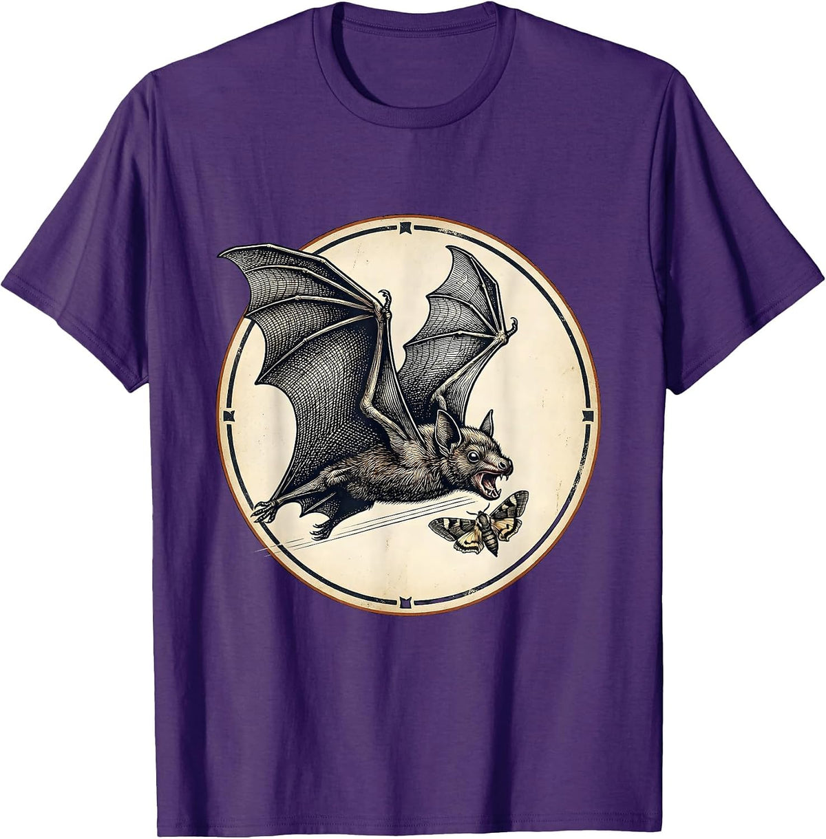Men's Vintage Bat Lover Halloween Nature Illustration T-Shirt - Purple
