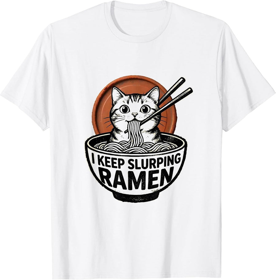 Men's I Keep Slurping Ramen Kawaii Anime Cat Ramen Lover Gift T-Shirt - White