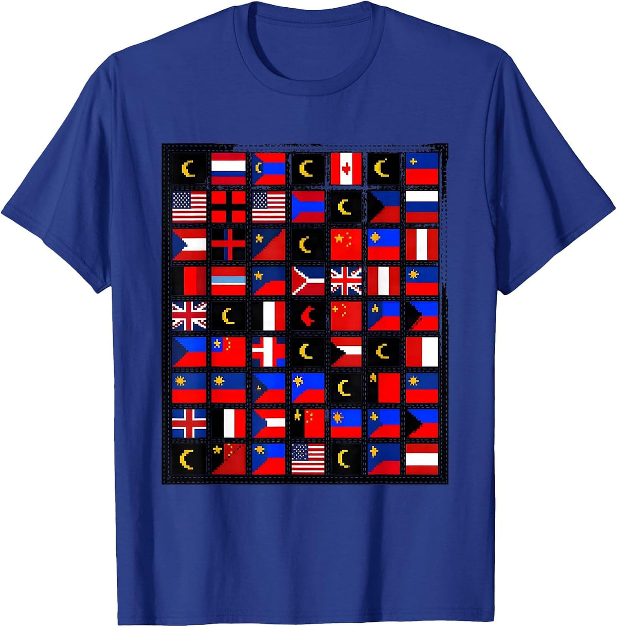 Men's World Flags Pixel Art Global Unity Mosaic Travel Gift T-Shirt - Royal Blue