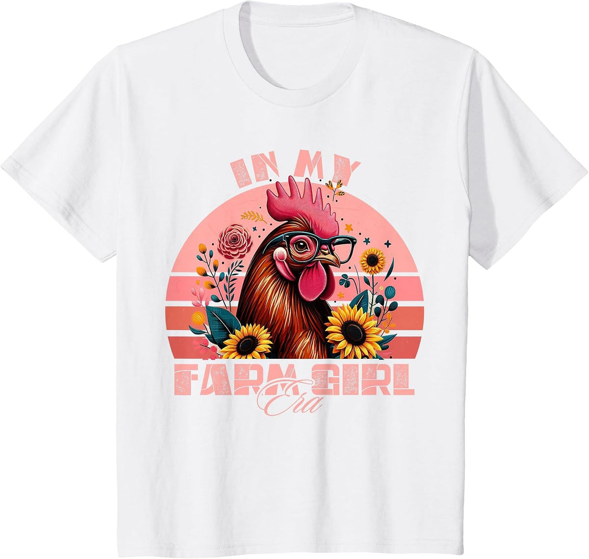 in My Farm Girl Era Cute Retro Chicken and Flowers Farm Life T-Shirt - White