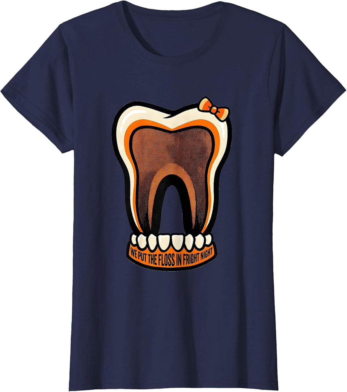 Women's We Put The Floss In Fright Night Dental Squad Halloween T-Shirt - Navy Blue