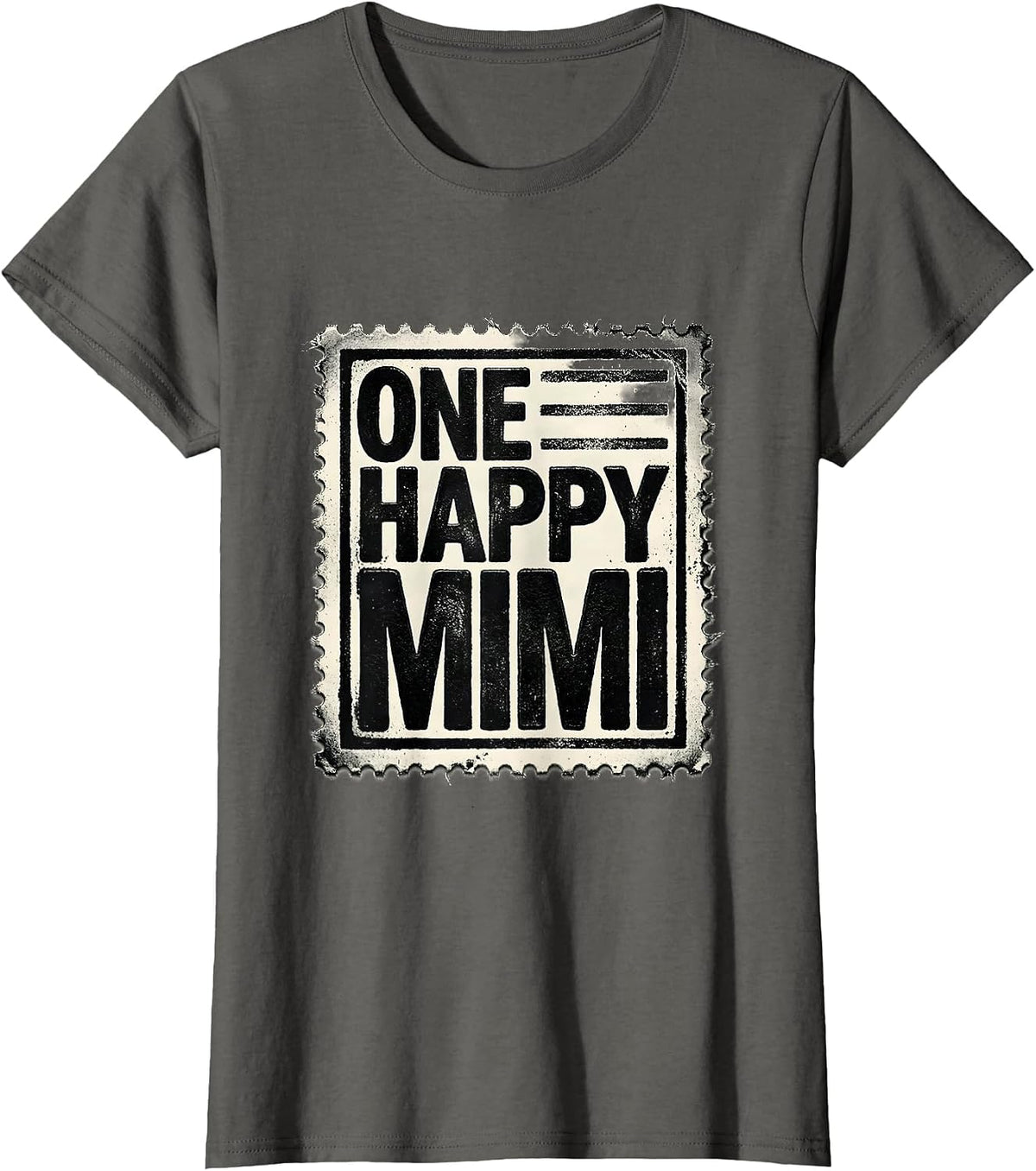 Women's One Happy Mimi Rubber Stamp First Birthday Family Matching T-Shirt - Asphalt Grey