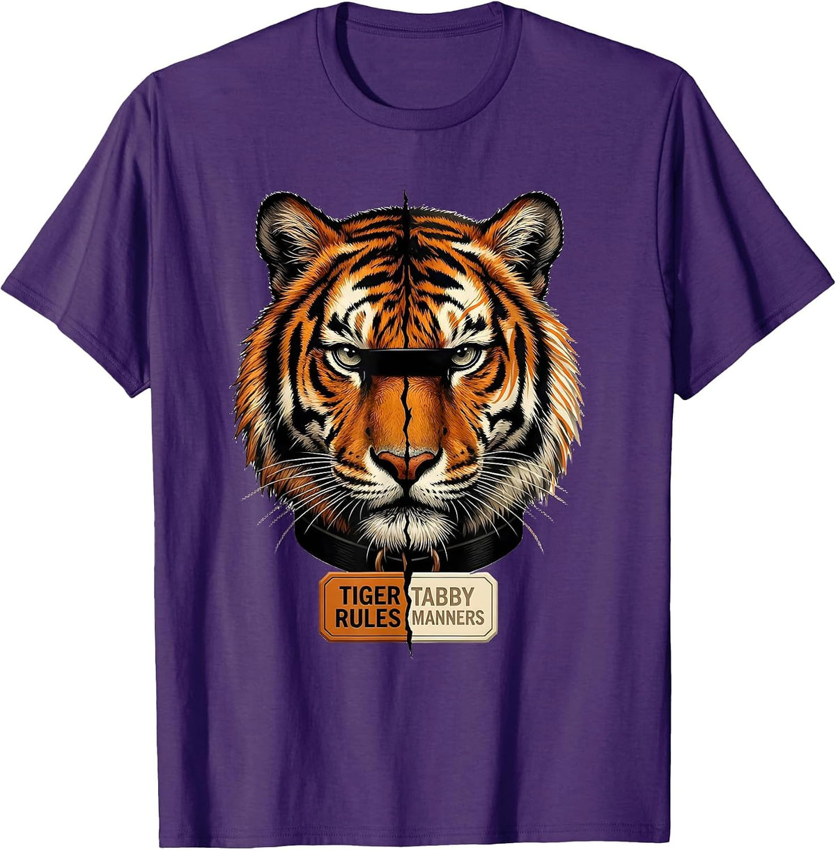 Men's Tiger Rules Tabby Manners Playful Glam Big Cat Lover Novelty T-Shirt - Purple