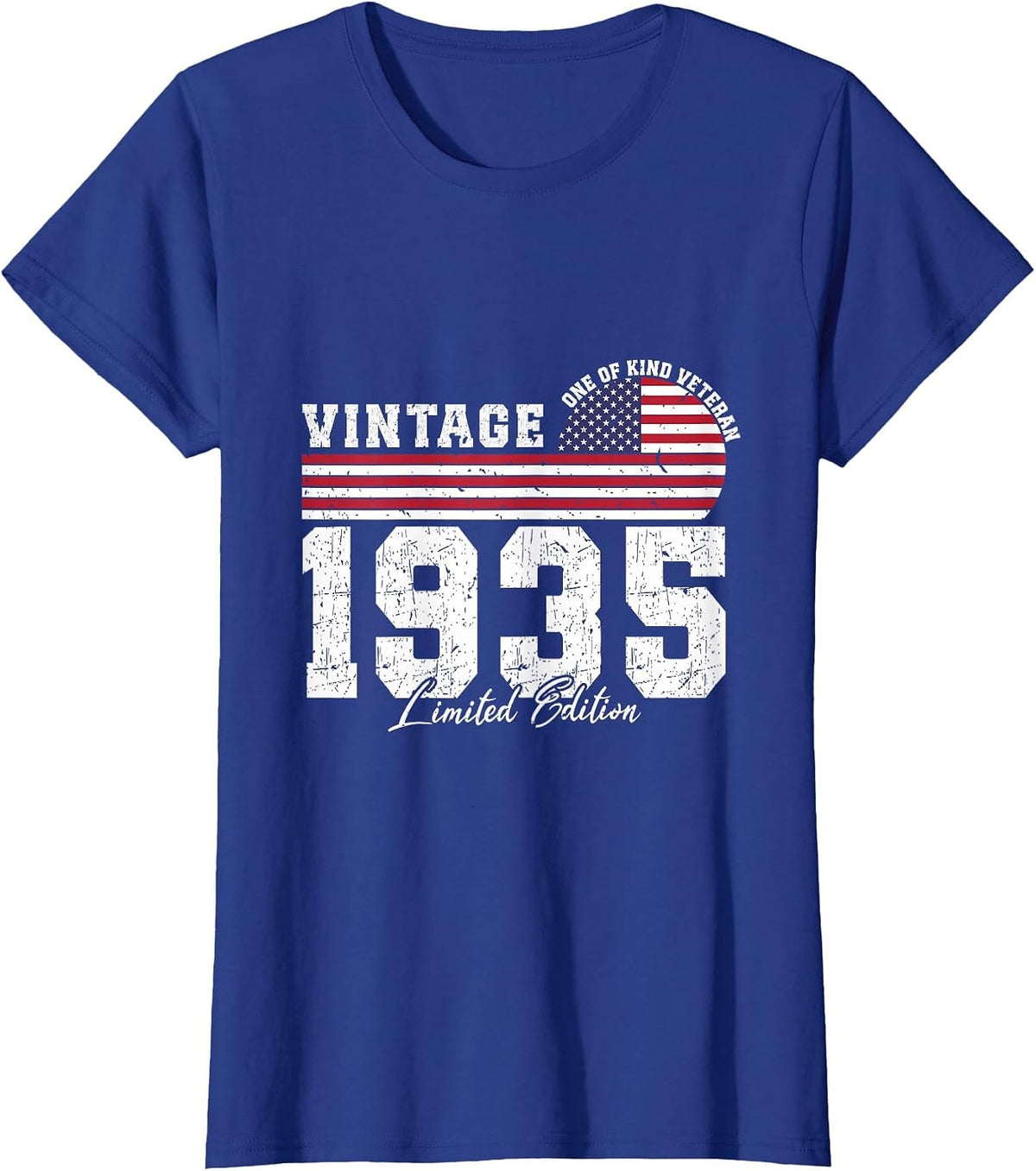 Vintage 1935 Birthday American Flag Patriotic Veterans Day T-Shirt - Royal Blue
