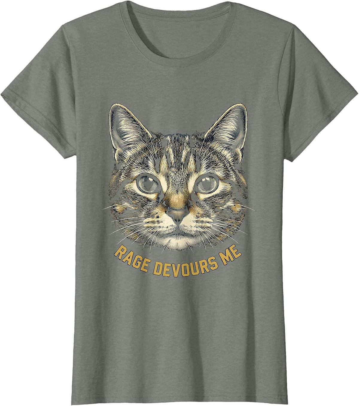 Rage Devours Me Funny Cat Meme Cat Lover Humor T-Shirt - Olive Heather