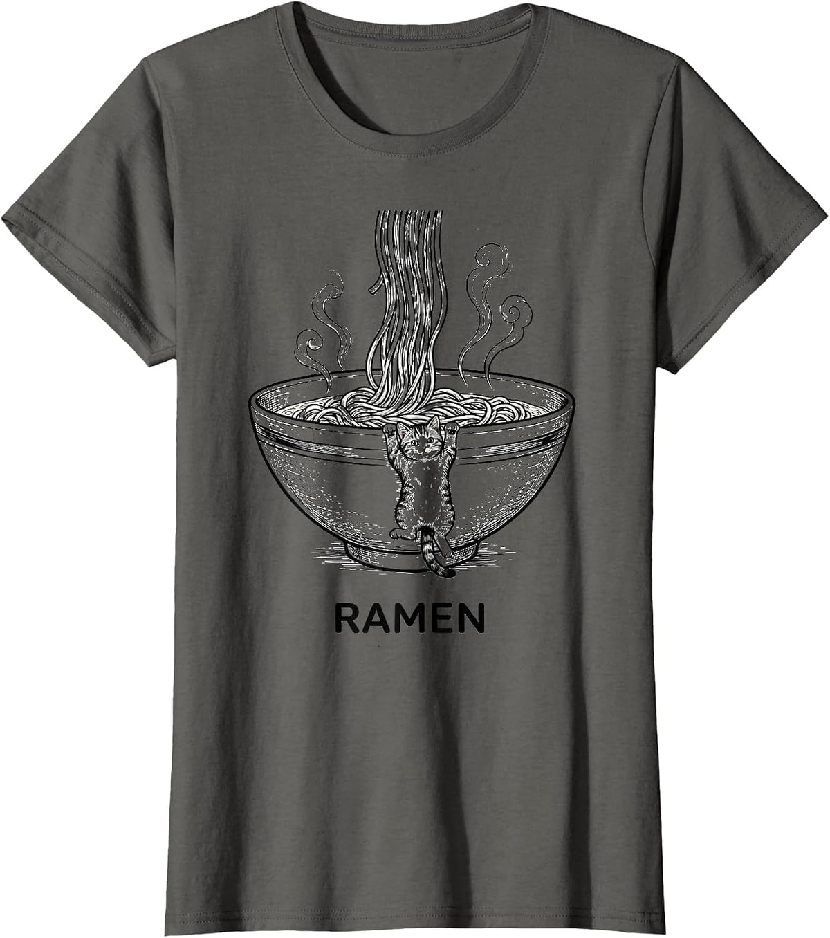 Women's RAMEN Kawaii Anime Cat Funny Japanese Humor Ramen Lover Gift T-Shirt - Asphalt Grey