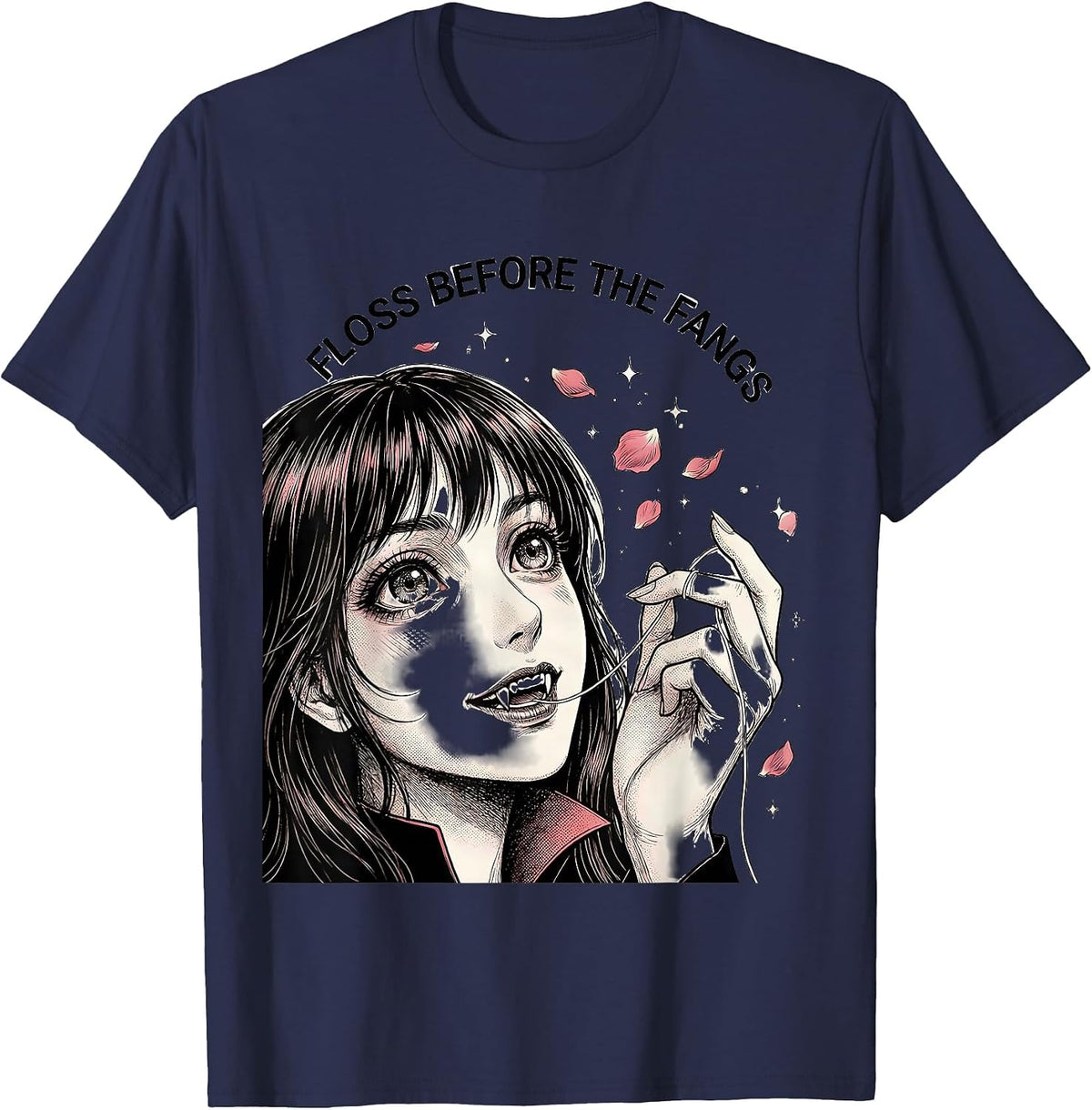 Floss Before The Fangs Halloween Dental Design T-Shirt - Navy Blue