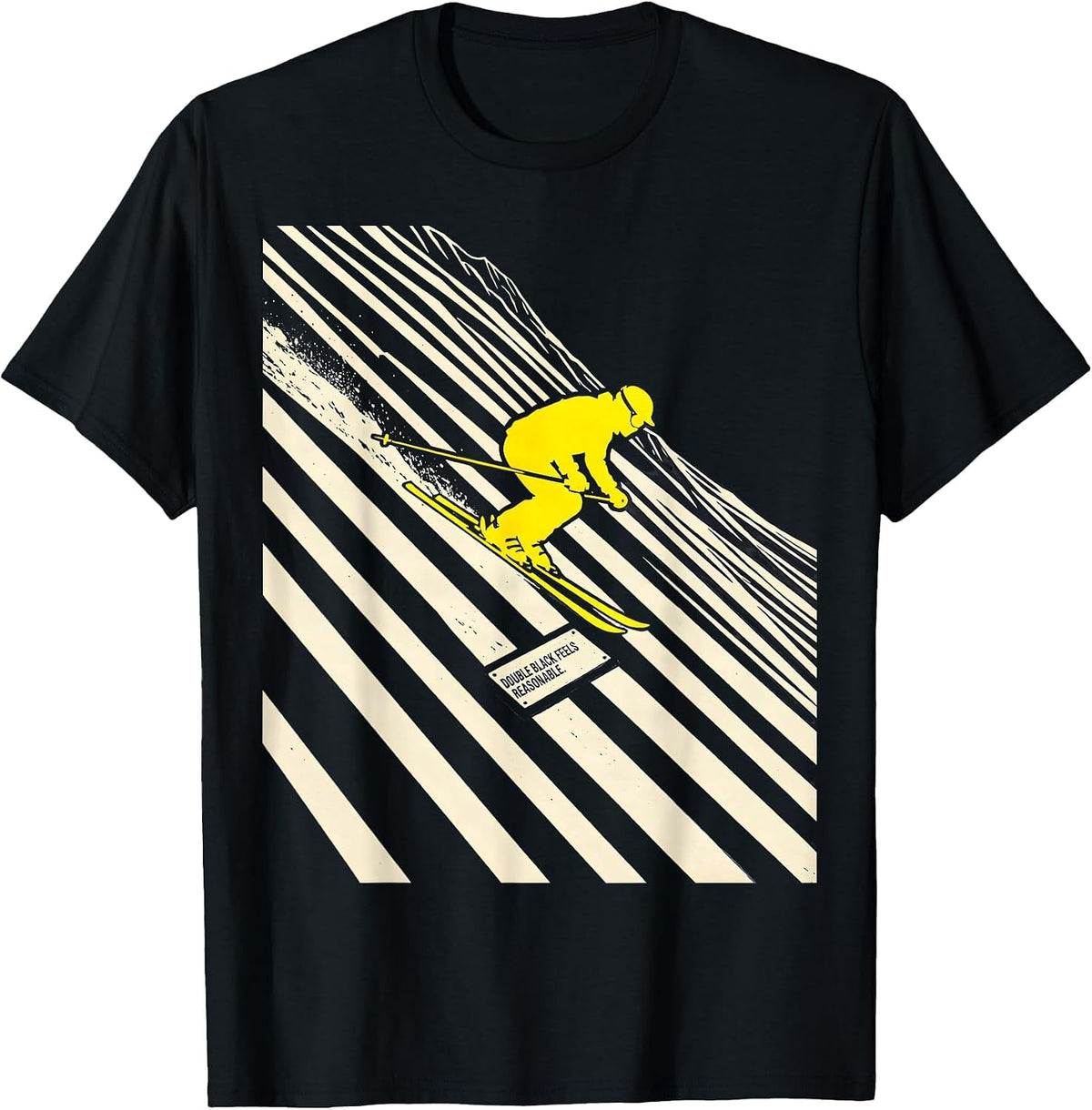 Men's Double Black Feels Reasonable Funny Vintage Ski Snowboard T-Shirt - Black