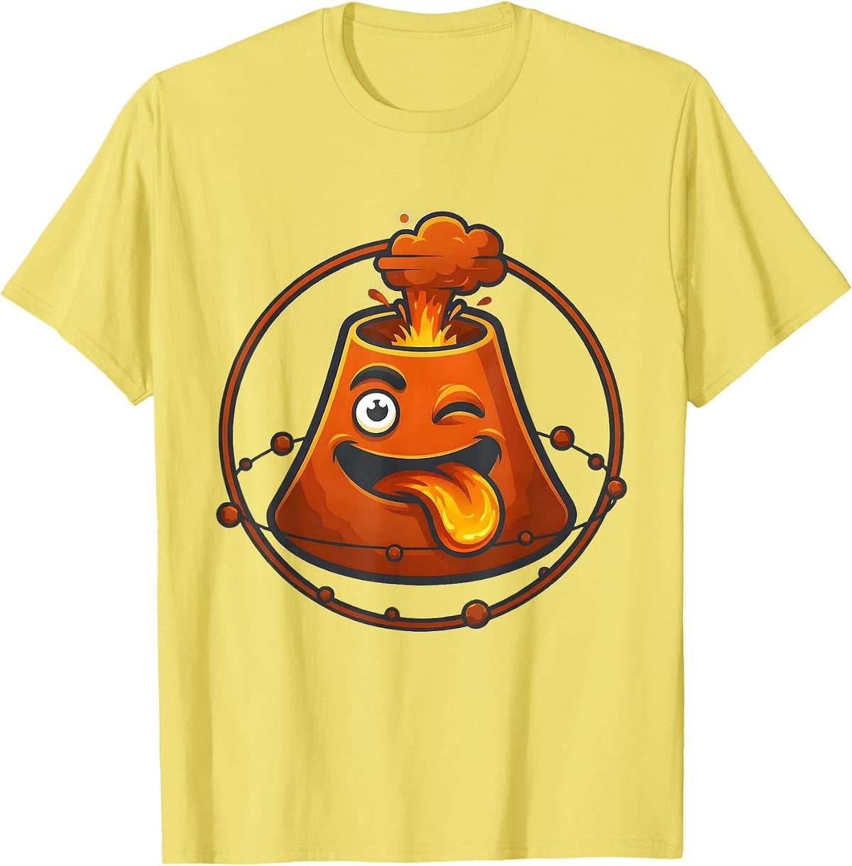 Men's Winking Volcano Mascot Funny History Lover Gift T-Shirt - Lemon Yellow