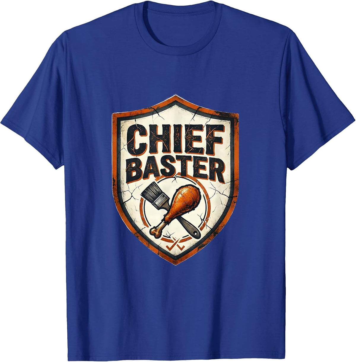 Men's Chief Baster Distressed Funny Thanksgiving Turkey Humor T-Shirt - Royal Blue