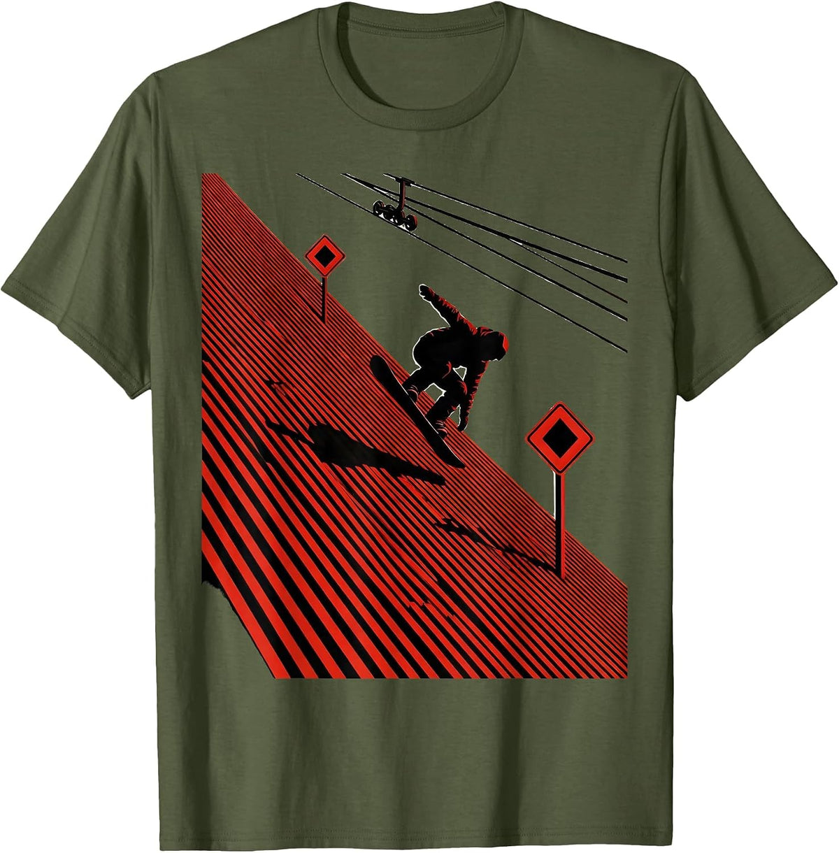 Men's Snowboarder Silhouette Vintage Ski And Snowboard Humor T-Shirt - Olive Green
