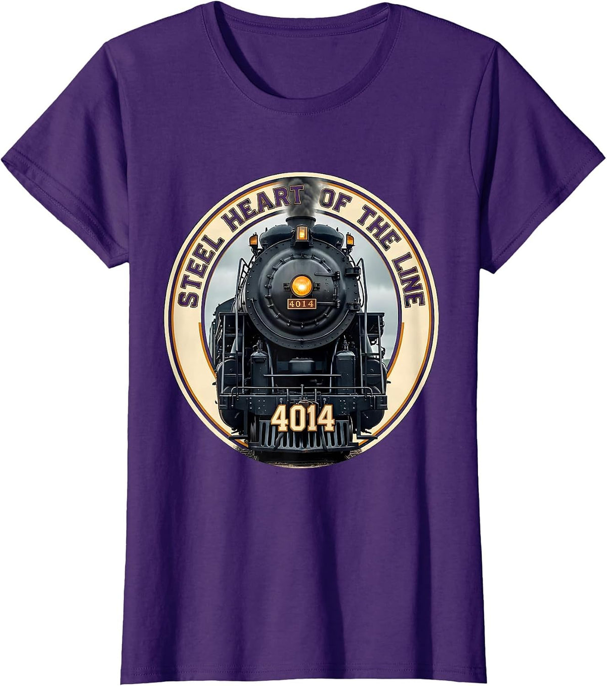 Women's Steel Heart Of The Line Vintage Steam Locomotive Railroad T-Shirt - Purple