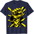 Caution Fist Yellow Black Striped Graphic T-Shirt - Navy Blue