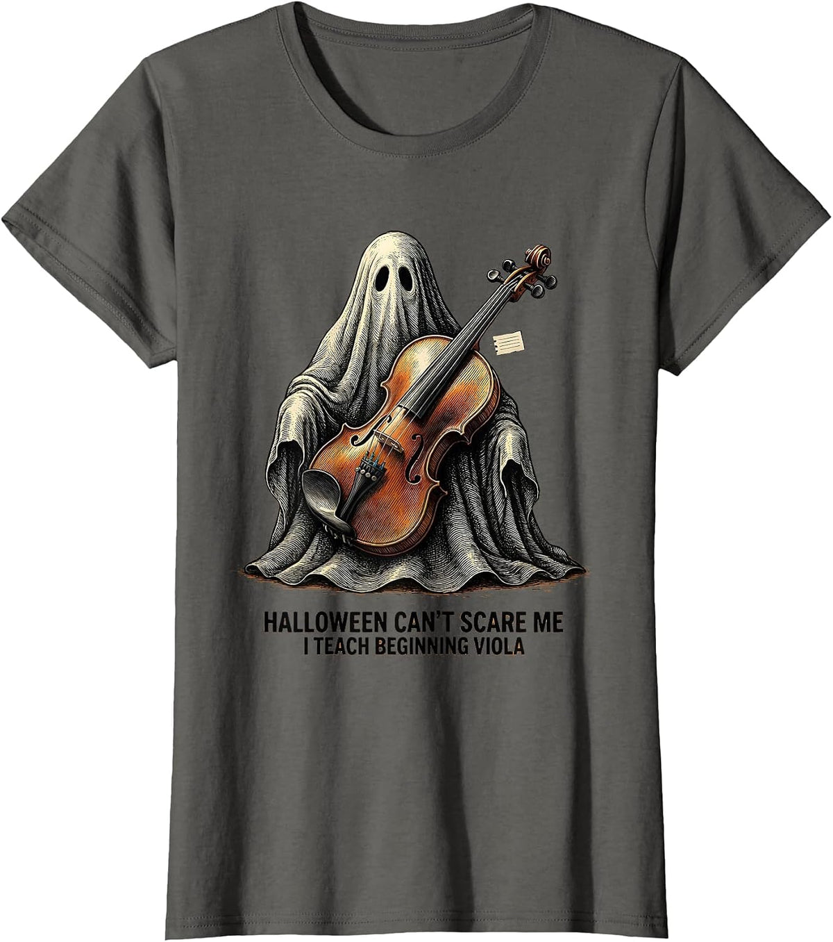 Women's Halloween Can't Scare Me, I Teach Beginning Viola Teacher T-Shirt - Asphalt Grey