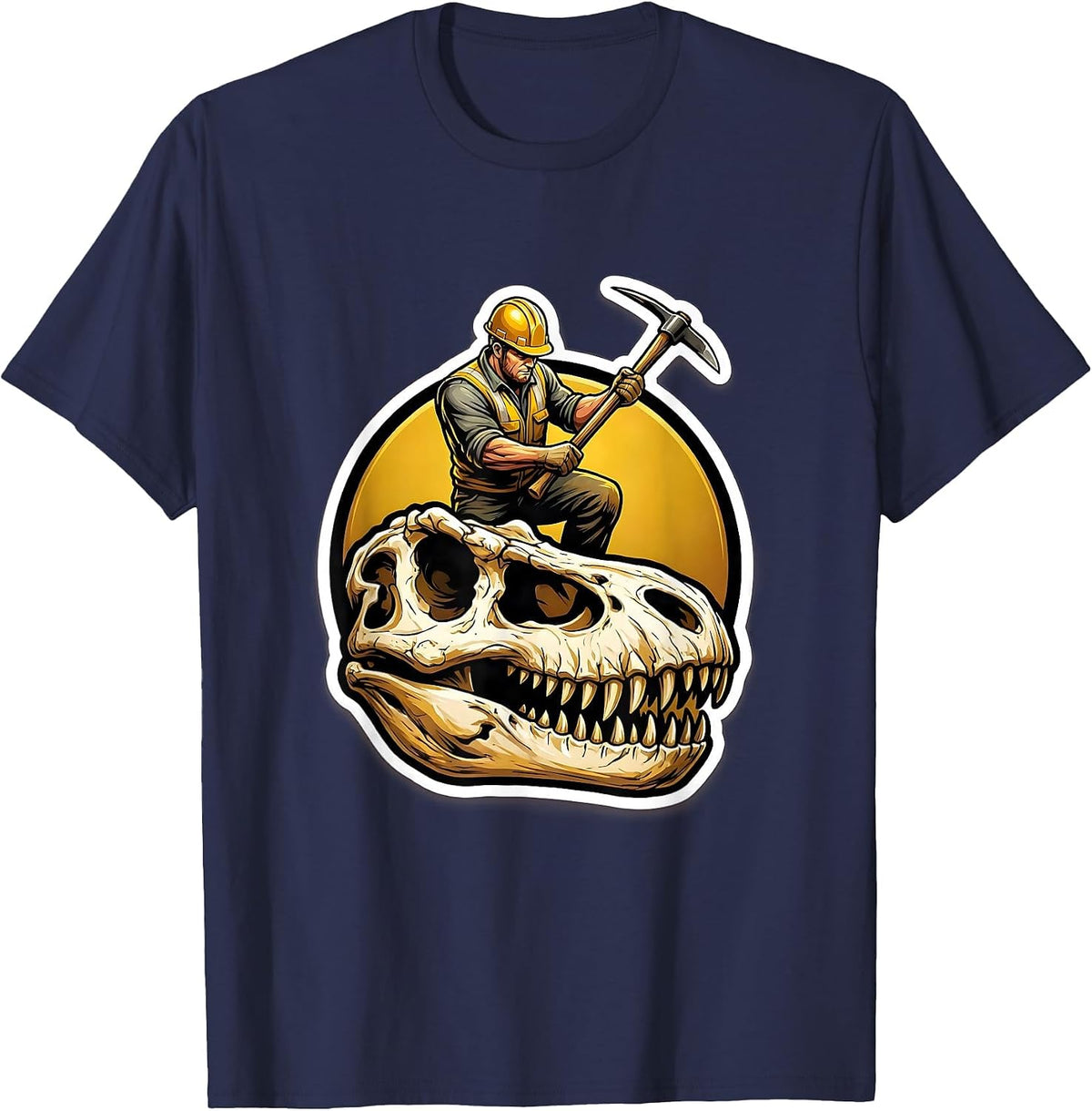 Dinosaur Skull Excavation Paleontologist Graphic T-Shirt - Navy Blue