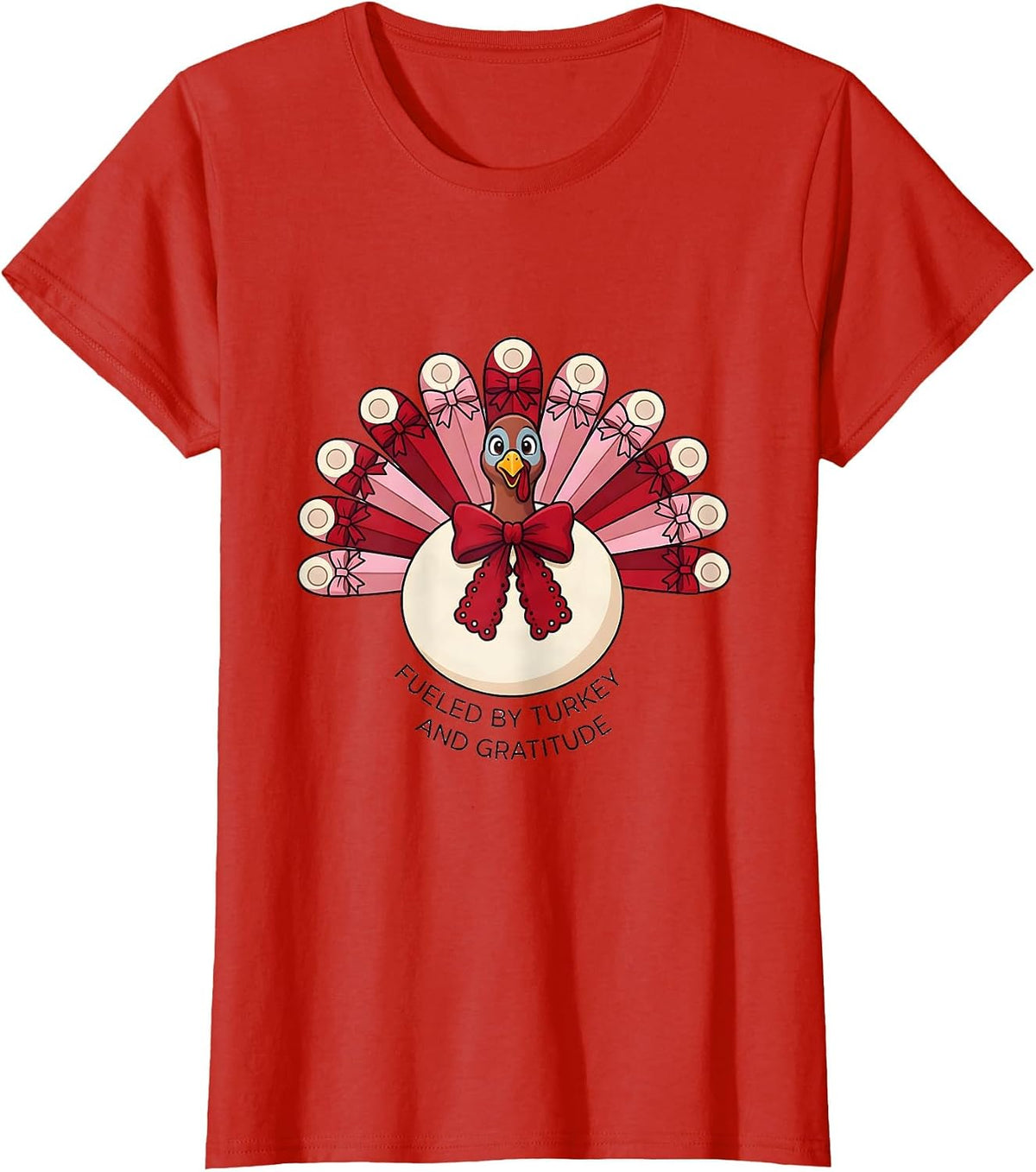 Fueled by Turkey and Gratitude Thanksgiving Design T-Shirt - Red