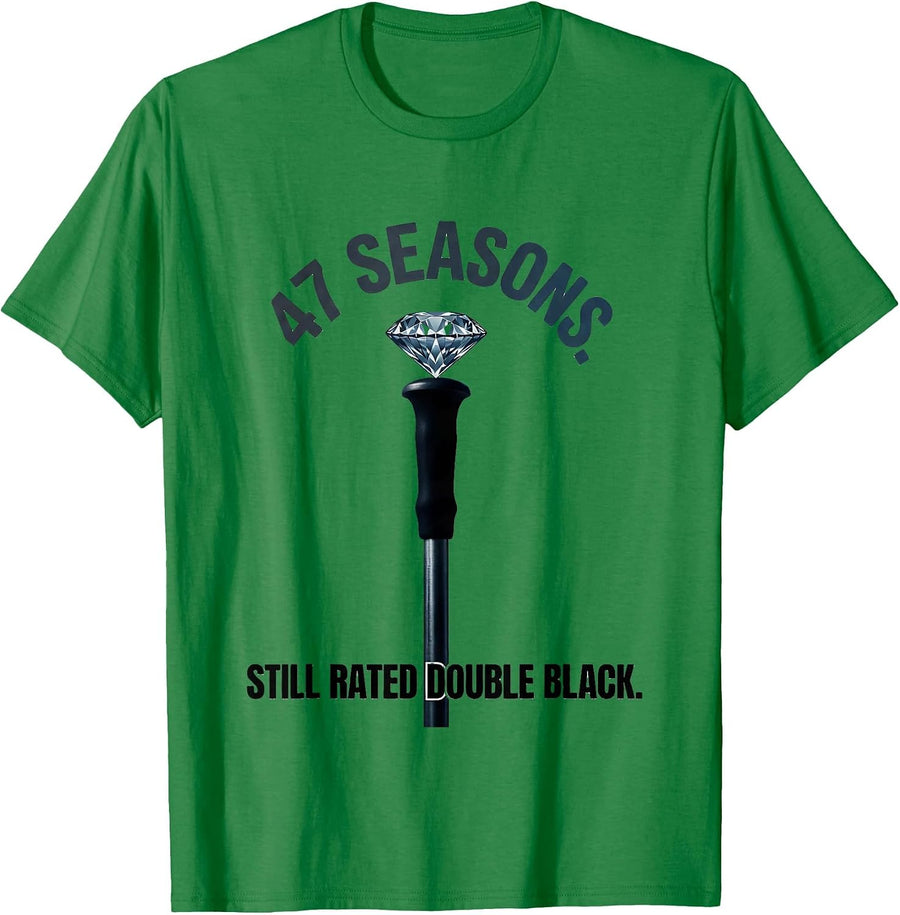 Men's 47 Seasons Still Rated Double Black Funny Ski Snowboard Gift T-Shirt - Kelly Green