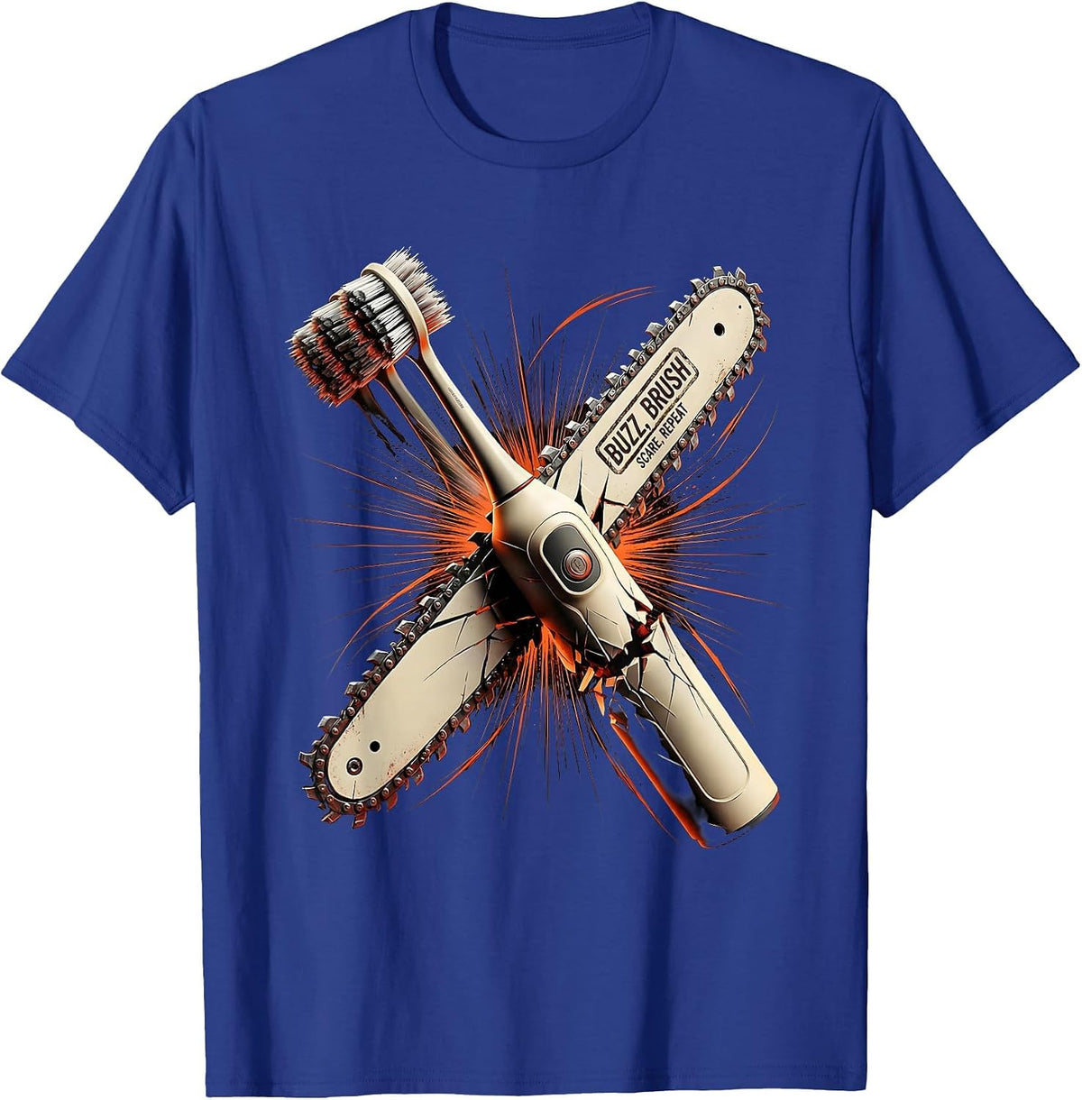 Halloween Dental Chainsaw Buzz Brush Scare Repeat T-Shirt - Royal Blue
