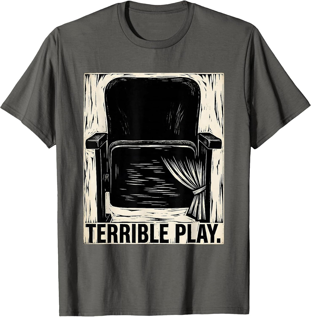 Men's Terrible Play Linocut Dark Historical Humor Abraham Lincoln T-Shirt - Asphalt Grey