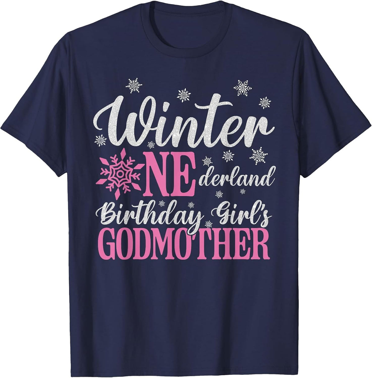Godmother Pink Winter Onederland 1st Birthday Girl Snowflake T-Shirt - Navy Blue