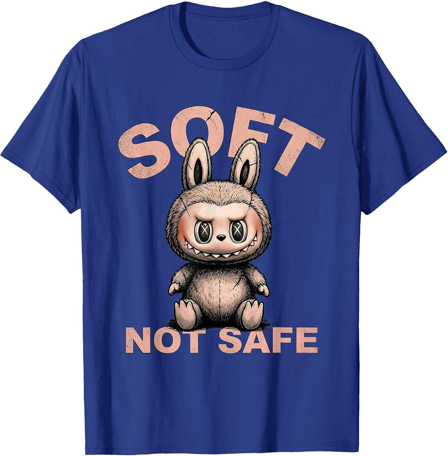 Soft, Not Safe Distressed Creepy Cute Goth Bunny Horror T-Shirt - Royal Blue