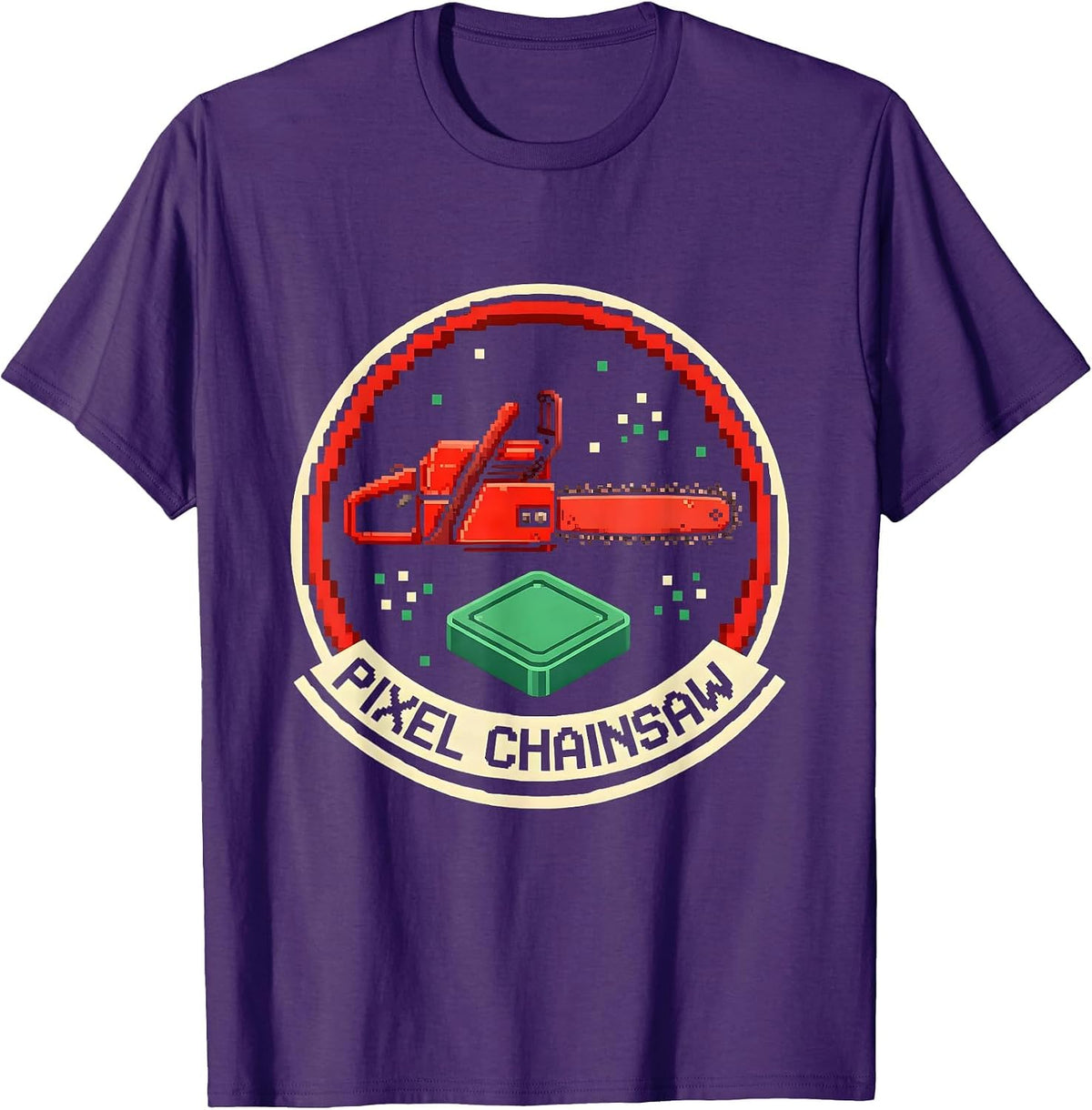 Pixel Chainsaw Retro Arcade Halloween Group Costume T-Shirt - Purple