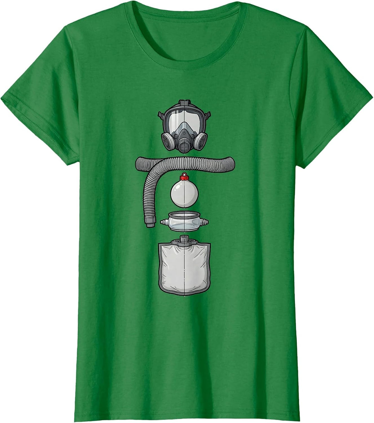 Exploded Breathing Circuit Respiratory Therapist Christmas T-Shirt - Kelly Green
