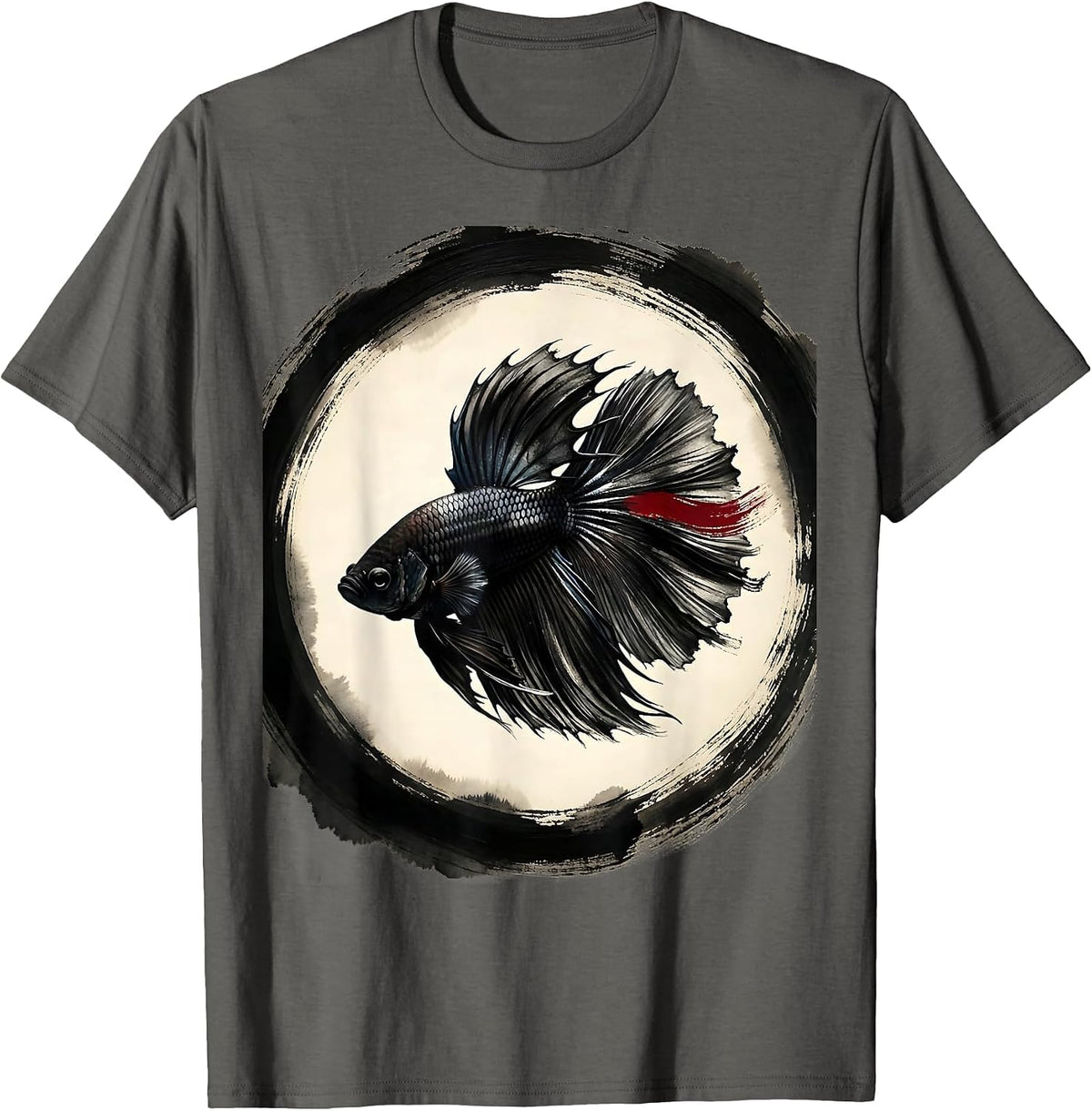 Colorful Betta Fish Flowing Fins Art Design T-Shirt - Asphalt Grey