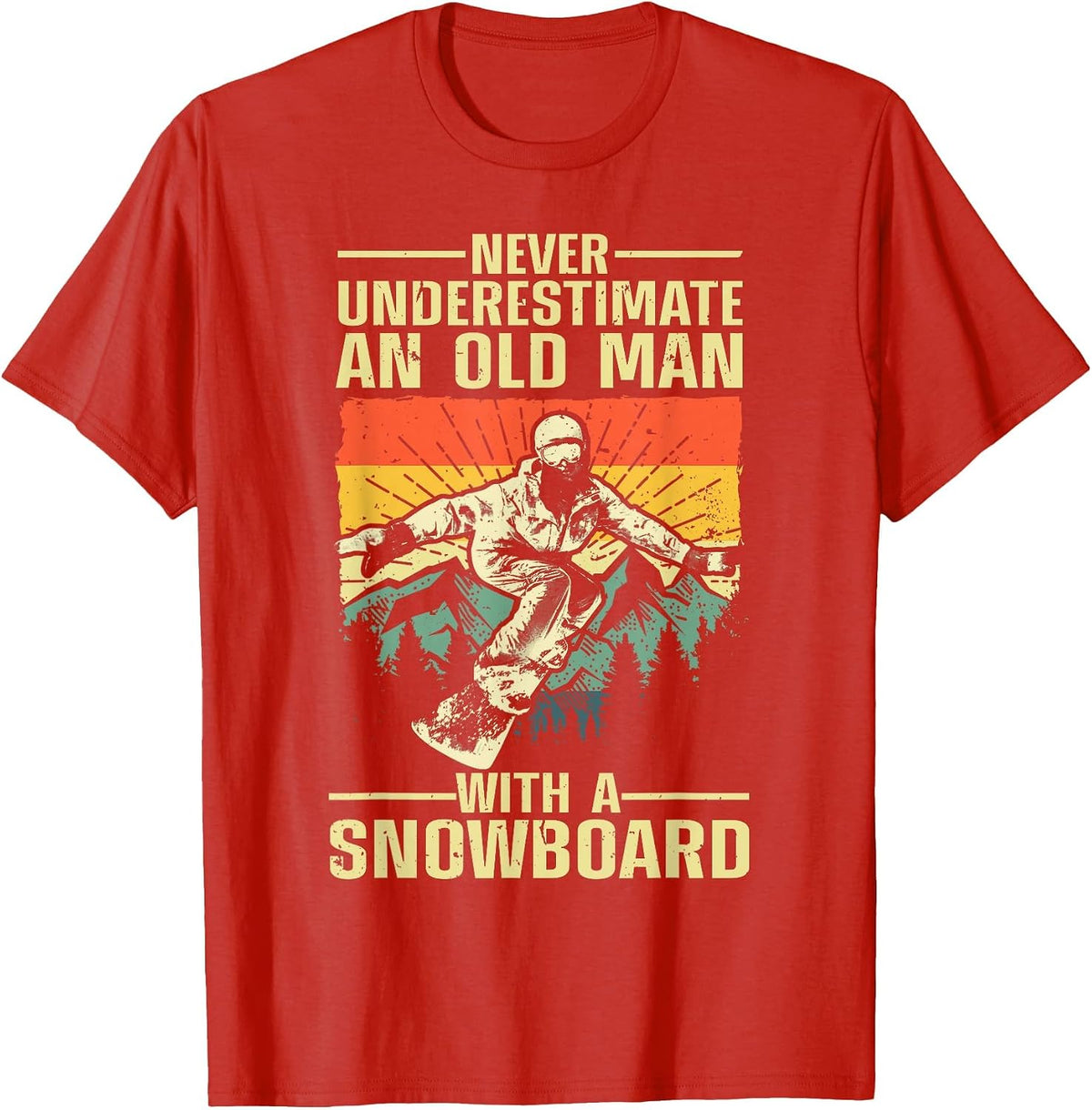 Cool Snowboarding Art for Men Grandpa Dad Winter Snowboarder T-Shirt - Red