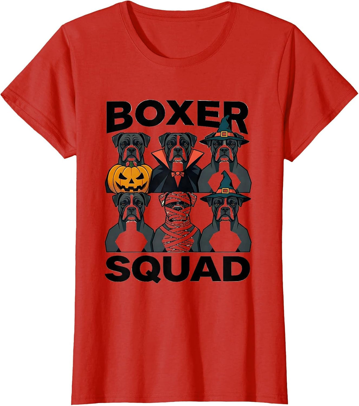 Boxer Squad Midcentury Modern Halloween Dog Breed Squad T-Shirt - Red