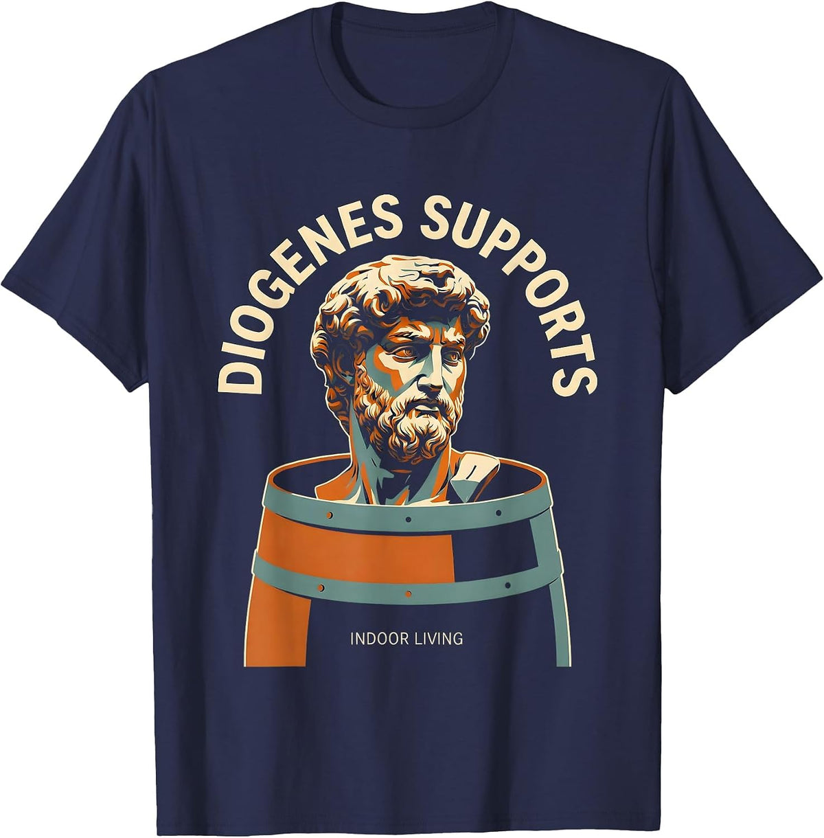 Men's Diogenes Supports Indoor Living Funny Philosopher Pun T-Shirt - Navy Blue