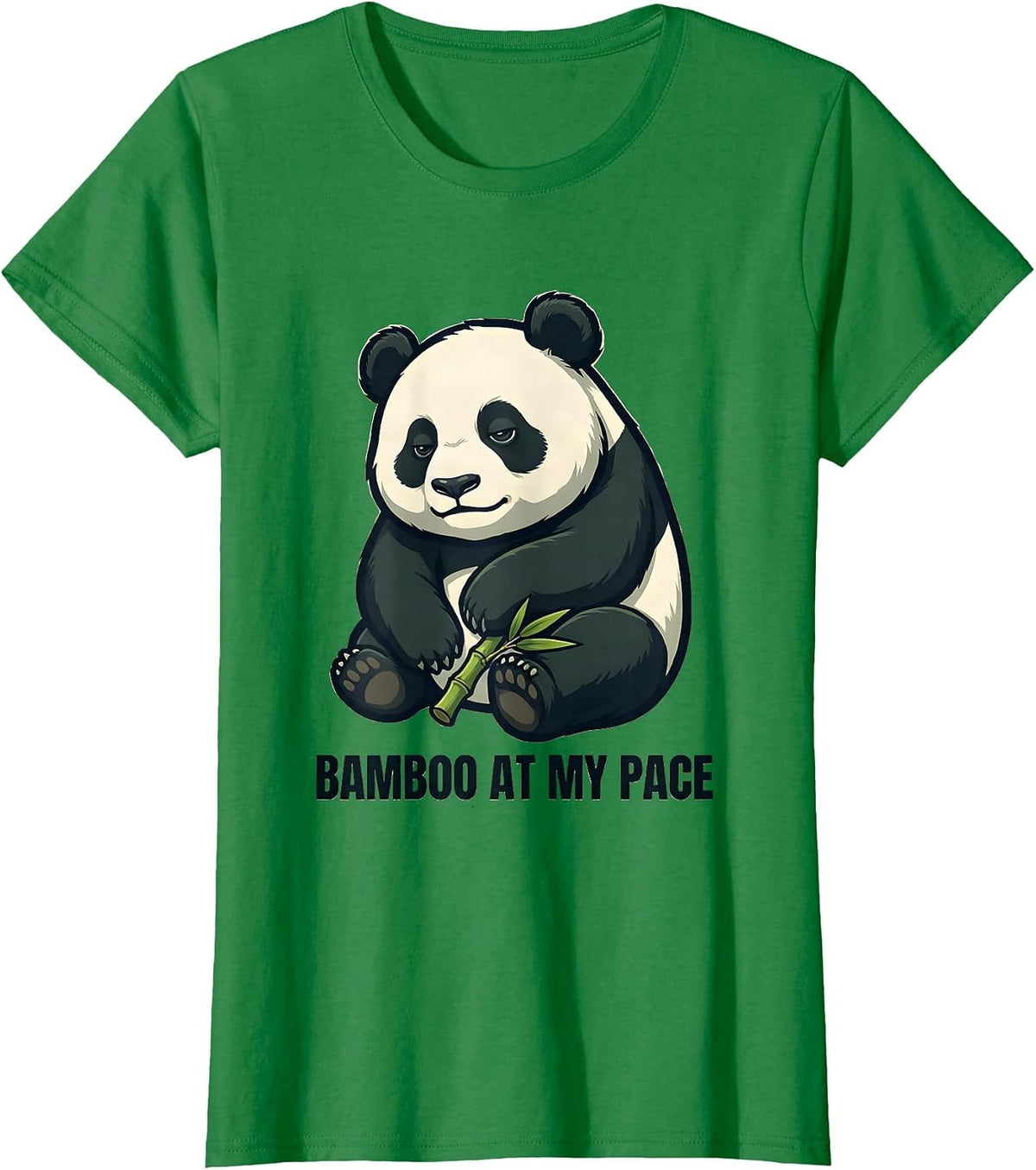 Women's Bamboo At My Pace Cute Chibi Panda Humor Animal Lover Gift T-Shirt - Kelly Green