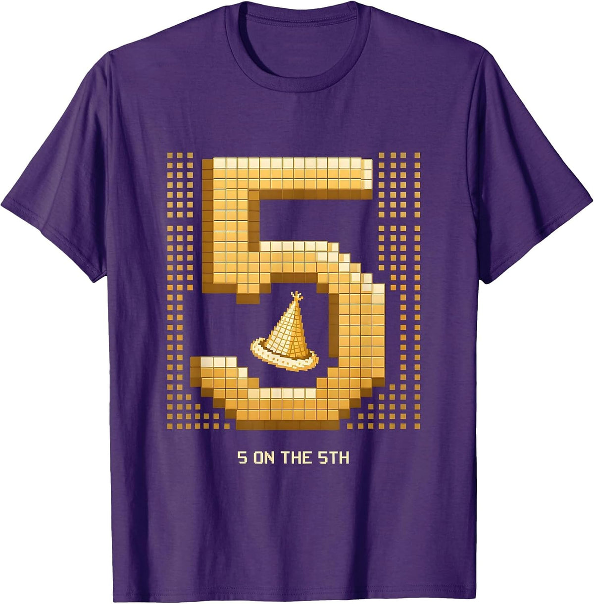 5 On The 5th Pixel Art Golden Birthday Toddler Party T-Shirt - Purple
