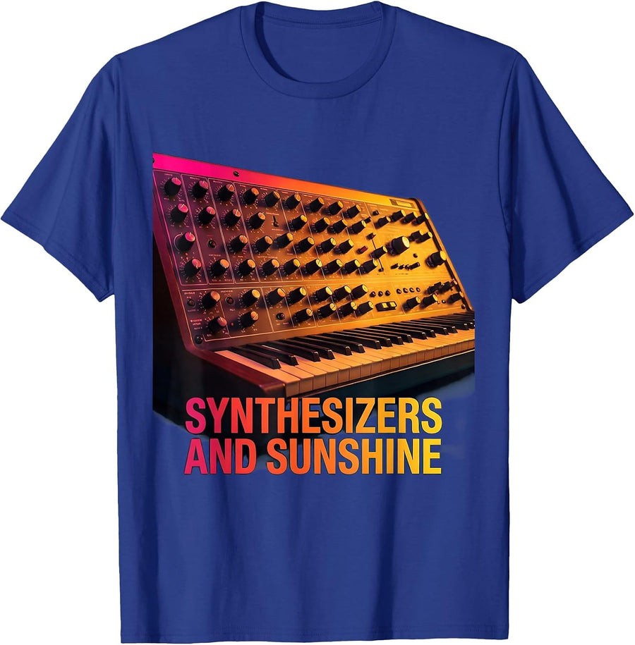 Synthesizers and Sunshine Retro 80s Design T-Shirt - Royal Blue