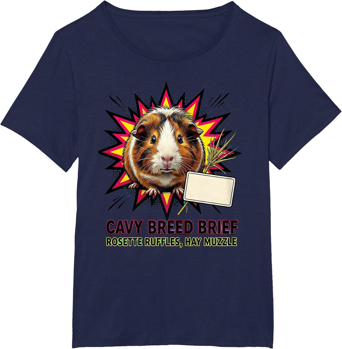 Women's Cavy Breed Brief Rosette Ruffles Hay Muzzle Funny T-Shirt - Navy Blue