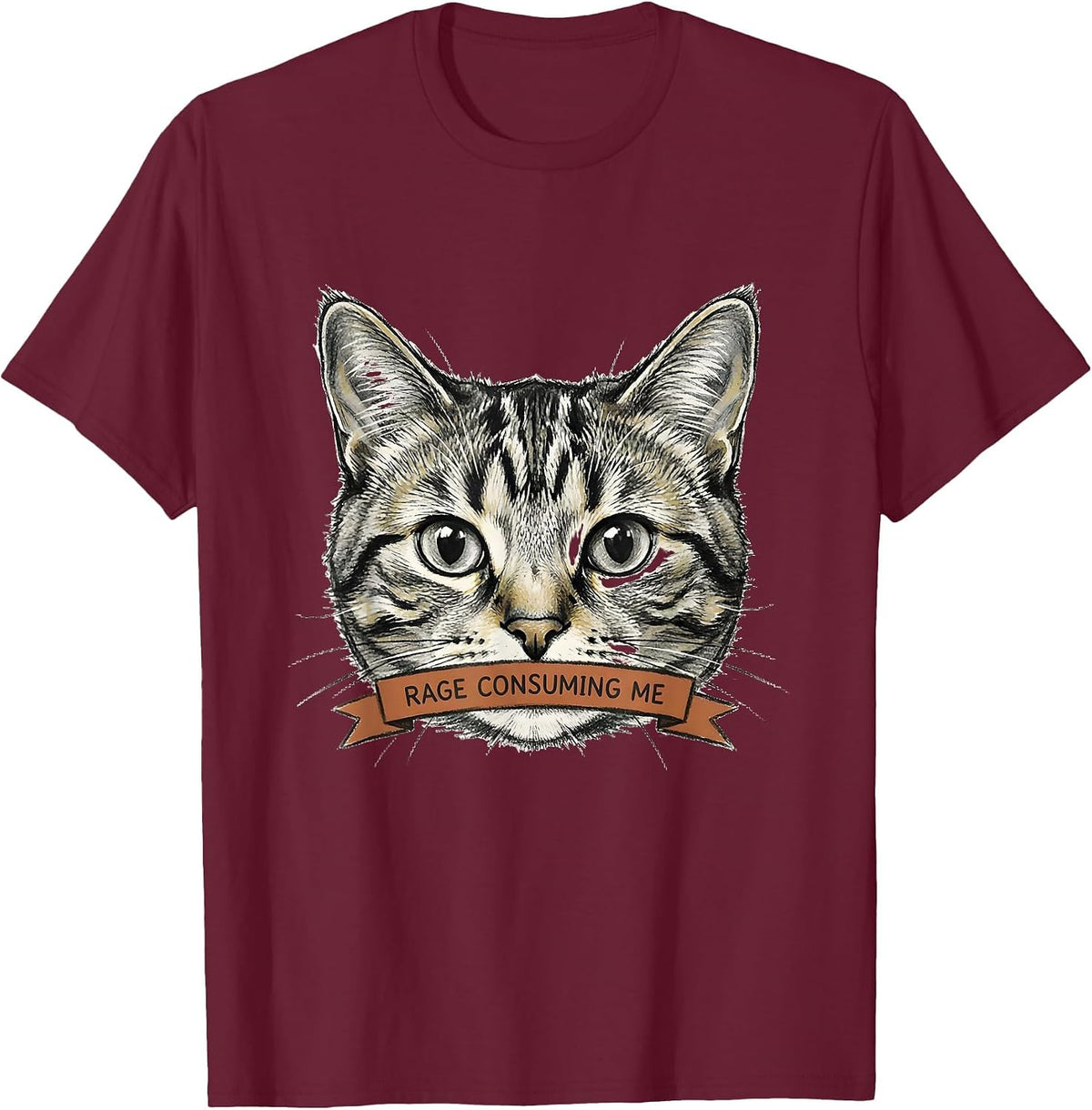 Rage Consuming Me Funny Silly Staring Cat Meme Cat Lover T-Shirt - Burgundy