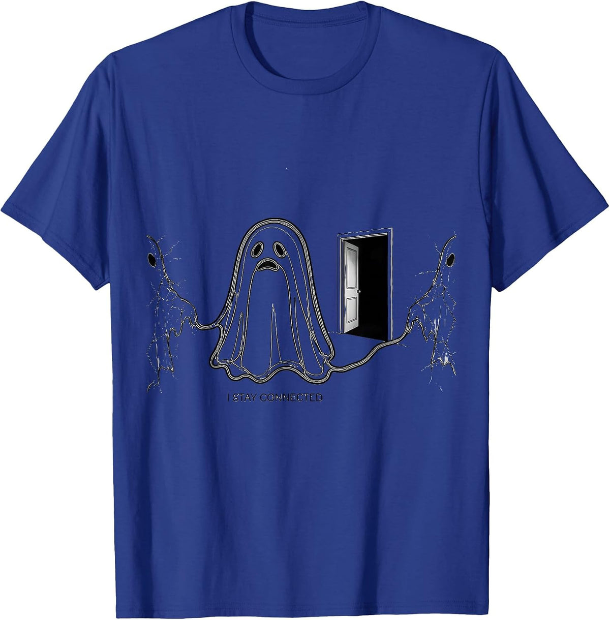 Men's I Stay Connected Supportive Humor Ghost Line Art Halloween T-Shirt - Royal Blue